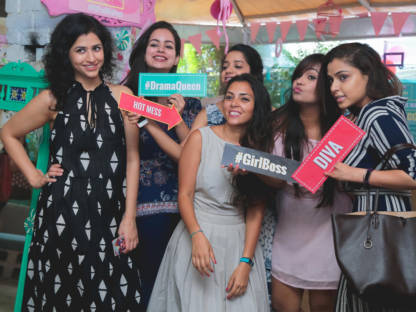 From L-to-R Roshni, Dakshee, Snigdha Choudhary, Anushree Sharma, Krithika Kumar and Gayatri Chhetry at the POPxo Mini Fest held at Tabula Rasa in Delhi.