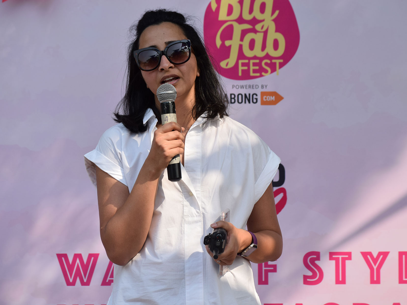 Priyanka Gill addresses the audience at the POPxo Big Fab Fest held at Qla in Delhi